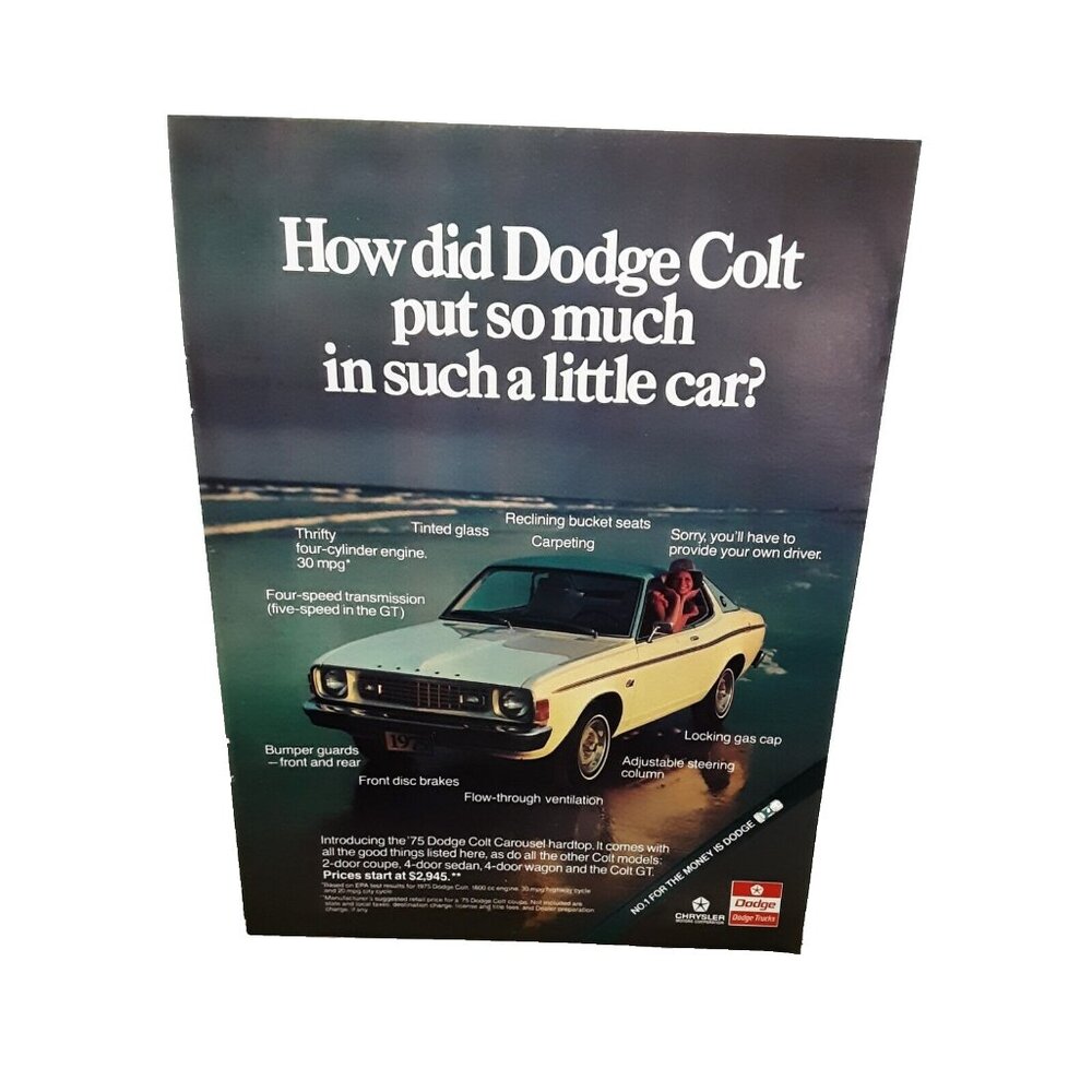 1975 Dodge Colt car Original Print Ad 70s Vintage